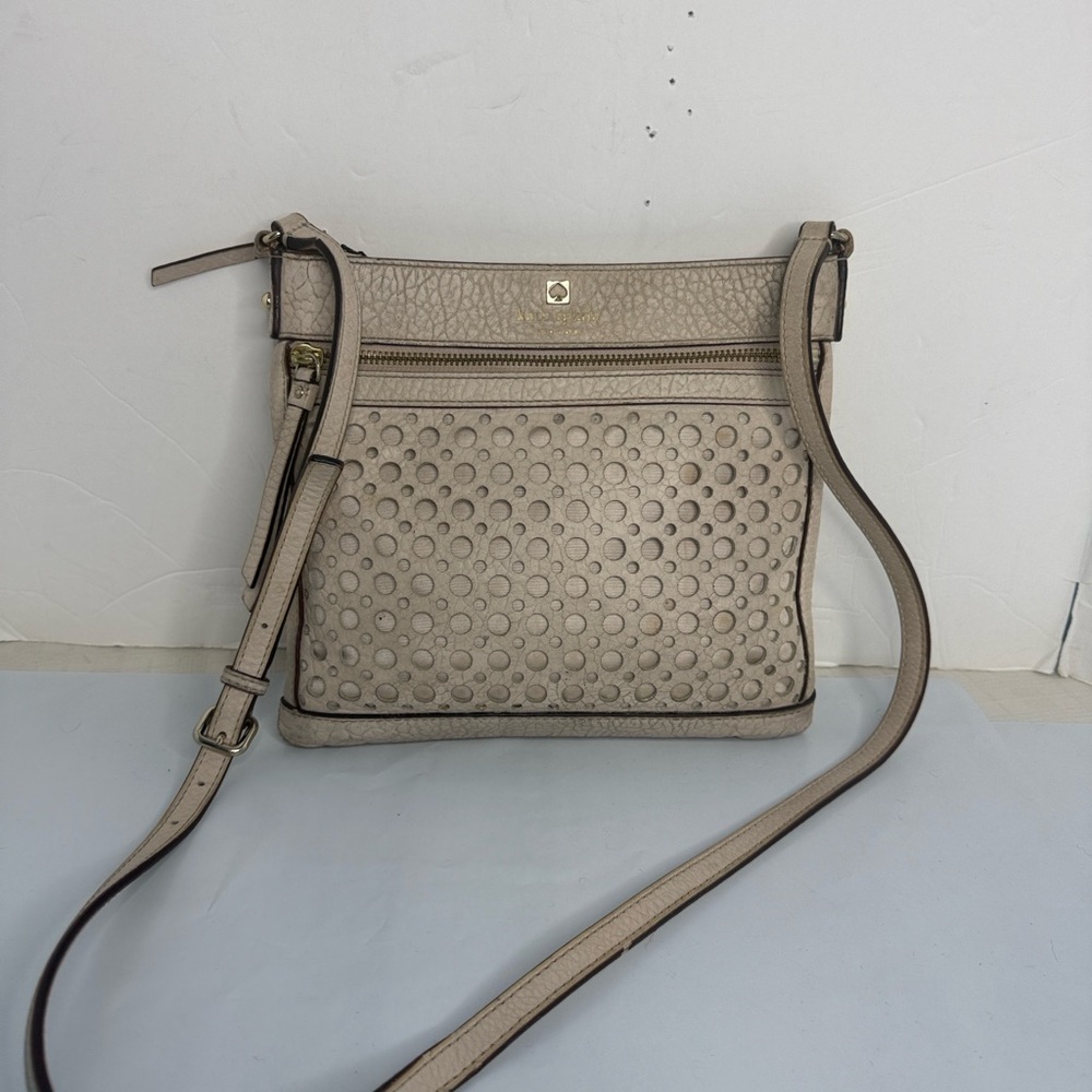 Kate Spade Cream Perri Lane Bubbles Perforated Leather crossbody